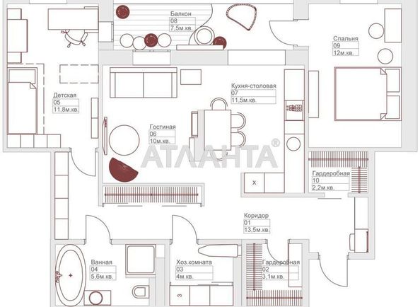 3-комнатная квартира по адресу Хантадзе пер. (площадь 123 м²) - Atlanta.ua - фото 8