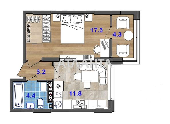 1-комнатная квартира по адресу ул. Бочарова ген. (площадь 55,1 м²) - Atlanta.ua