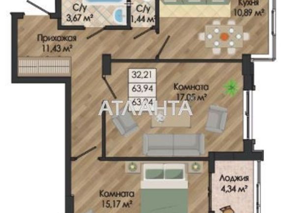 2-комнатная квартира по адресу ул. Николаевская (площадь 64,0 м2) - Atlanta.ua - фото 4