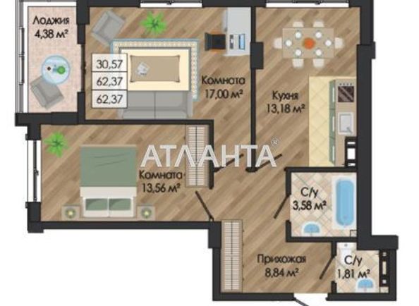 2-кімнатна квартира за адресою вул. Миколаївська (площа 62,3 м2) - Atlanta.ua - фото 4