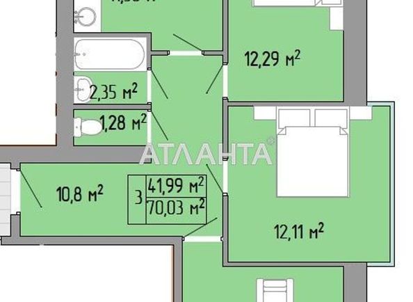 3-комнатная квартира по адресу Небесной Сотни пр. (площадь 70,4 м²) - Atlanta.ua