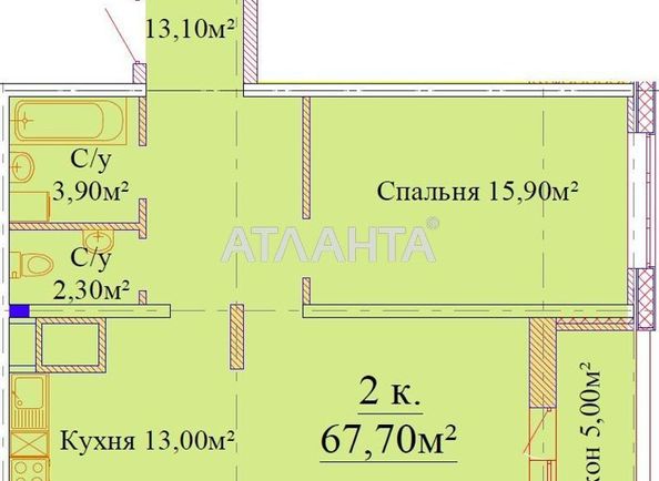 2-кімнатна квартира за адресою вул. Варненська (площа 69,6 м²) - Atlanta.ua - фото 3