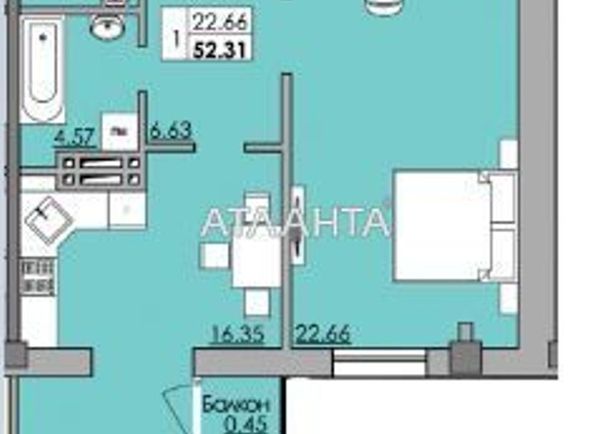 1-room apartment apartment by the address st. Oystrakha Davida Zatonskogo (area 52,3 m2) - Atlanta.ua - photo 2