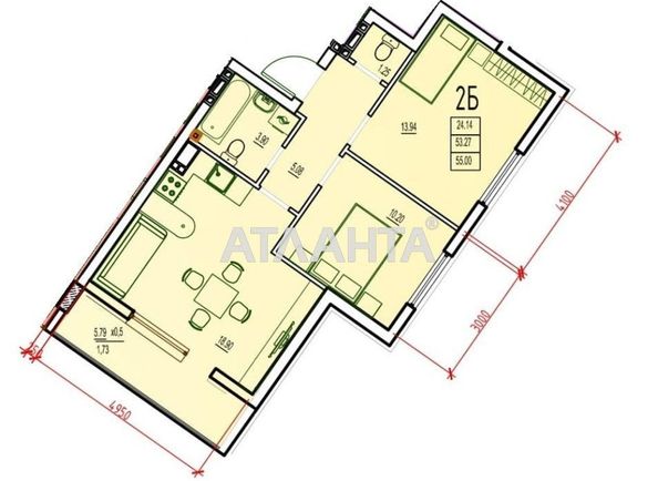 2-rooms apartment apartment by the address st. Fontanskaya dor Perekopskoy Divizii (area 71,5 m2) - Atlanta.ua