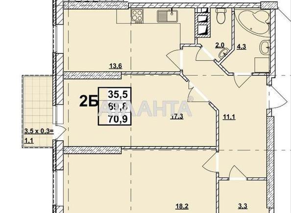 2-rooms apartment apartment by the address st. Zhabotinskogo Proletarskaya (area 70,9 m²) - Atlanta.ua