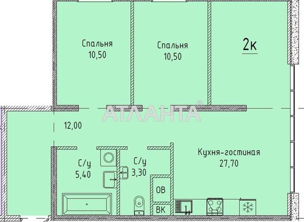 2-rooms apartment apartment by the address st. Gagarinskoe plato (area 69,8 m2) - Atlanta.ua