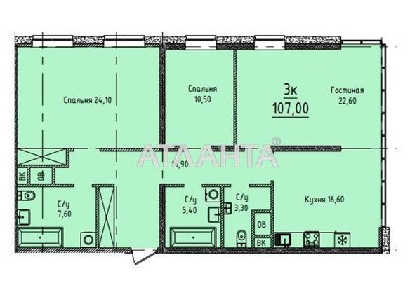 3-rooms apartment apartment by the address st. Gagarinskoe plato (area 107,0 m2) - Atlanta.ua