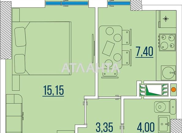 1-room apartment apartment by the address st. Bugaevskaya Instrumentalnaya (area 35,4 m2) - Atlanta.ua - photo 2
