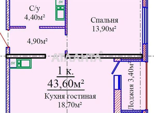 1-room apartment apartment by the address st. Zhabotinskogo Proletarskaya (area 43,6 m2) - Atlanta.ua