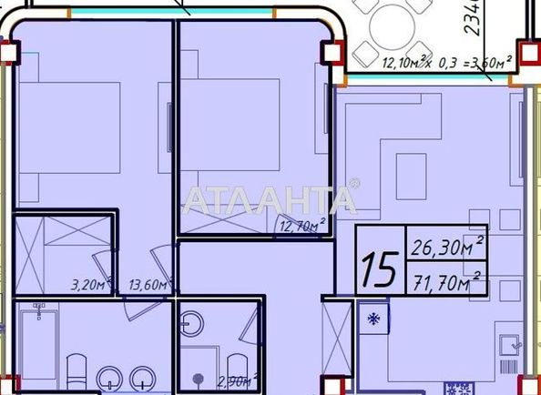 2-rooms apartment apartment by the address st. Fontanskaya dor Perekopskoy Divizii (area 71,7 m2) - Atlanta.ua