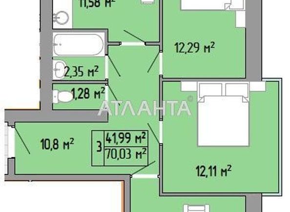 3-rooms apartment apartment by the address st. Nebesnoy Sotni pr Zhukova marsh pr Leninskoy iskry pr (area 71,6 m2) - Atlanta.ua