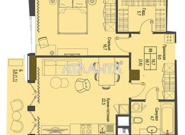 1-room apartment apartment by the address st. Frantsuzskiy bul Proletarskiy bul (area 39,2 m2) - Atlanta.ua - photo 5