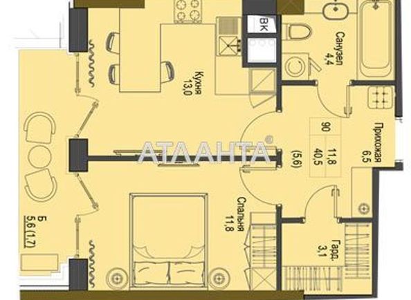 1-комнатная квартира по адресу Французский бул. (площадь 60,0 м2) - Atlanta.ua - фото 5