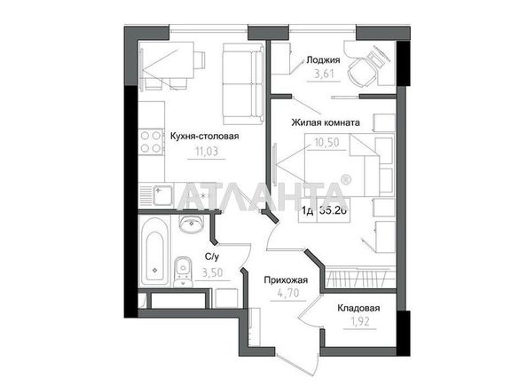 1-room apartment apartment by the address st. 7 km ovidiopolskoy dor (area 35,3 m2) - Atlanta.ua - photo 5