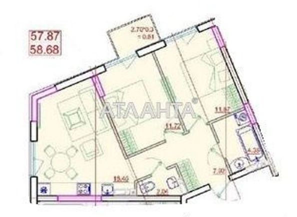 2-rooms apartment apartment by the address st. Primorskaya Suvorova (area 58,7 m2) - Atlanta.ua