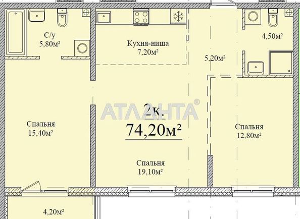 2-комнатная квартира по адресу ул. Варненская (площадь 74,2 м²) - Atlanta.ua