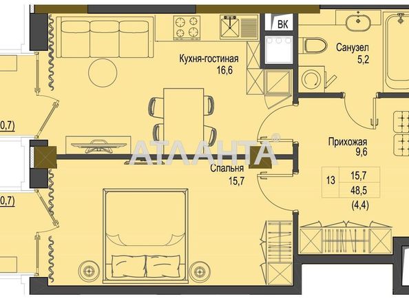 1-room apartment apartment by the address st. Frantsuzskiy bul Proletarskiy bul (area 49,5 m2) - Atlanta.ua - photo 3