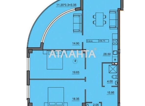 3-rooms apartment apartment by the address st. Lidersovskiy bul Dzerzhinskogo bul (area 106,8 m2) - Atlanta.ua
