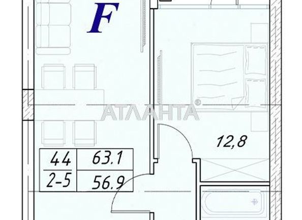 1-room apartment apartment by the address st. Naberezhnaya (area 63,1 m2) - Atlanta.ua