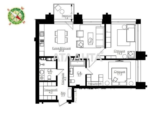 2-rooms apartment apartment by the address st. Frantsuzskiy bul Proletarskiy bul (area 79,8 m2) - Atlanta.ua - photo 2