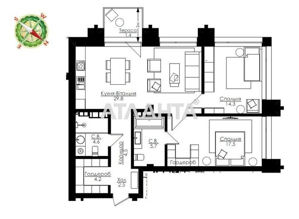 3-rooms apartment apartment by the address st. Frantsuzskiy bul Proletarskiy bul (area 84,5 m2) - Atlanta.ua - photo 2