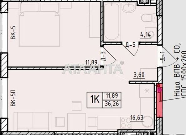 1-room apartment apartment by the address st. Vilyamsa ak (area 36,4 m2) - Atlanta.ua