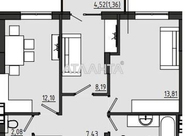 2-комнатная квартира по адресу ул. Чехова (площадь 50,0 м2) - Atlanta.ua