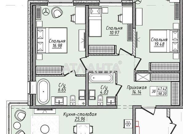 3-rooms apartment apartment by the address st. Kanatnaya Sverdlova (area 97,8 m2) - Atlanta.ua - photo 2
