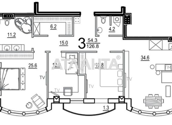 3-rooms apartment apartment by the address st. Frantsuzskiy bul Proletarskiy bul (area 126,8 m2) - Atlanta.ua