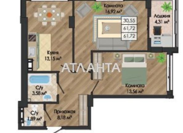 2-комнатная квартира по адресу ул. Николаевская (площадь 63,4 м2) - Atlanta.ua - фото 3