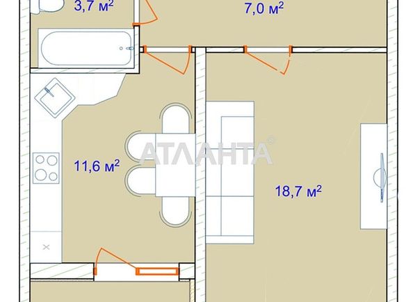 1-room apartment apartment by the address st. Fontanskaya dor Perekopskoy Divizii (area 42,9 m2) - Atlanta.ua