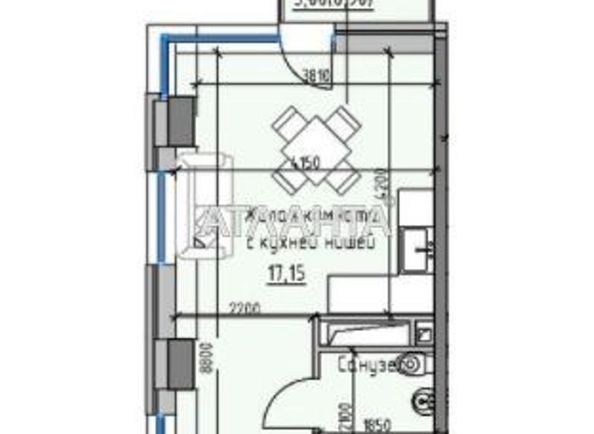 1-комнатная квартира по адресу ул. Радостная (площадь 33,6 м²) - Atlanta.ua