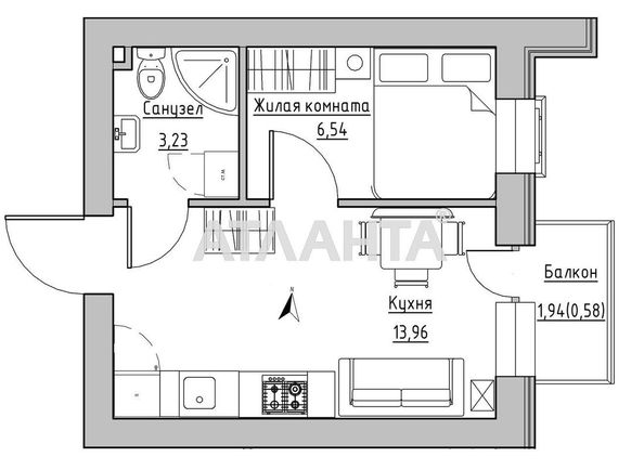 1-room apartment apartment by the address st. Spreysa (area 24,3 m2) - Atlanta.ua