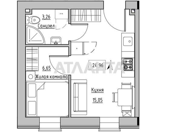 1-room apartment apartment by the address st. Spreysa (area 25,0 m2) - Atlanta.ua