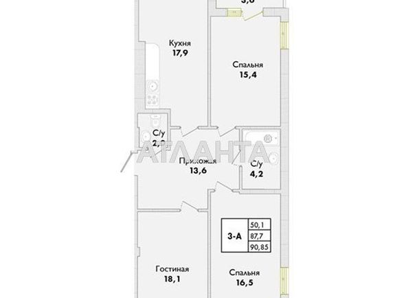 3-rooms apartment apartment by the address st. Pivovarnaya (area 90,9 m2) - Atlanta.ua
