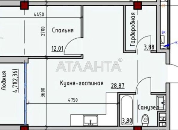 1-room apartment apartment by the address st. Primorskaya Suvorova (area 48,0 m2) - Atlanta.ua