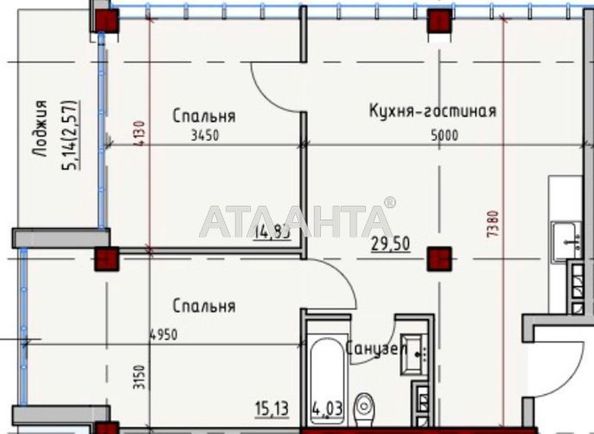 2-rooms apartment apartment by the address st. Primorskaya Suvorova (area 66,1 m2) - Atlanta.ua