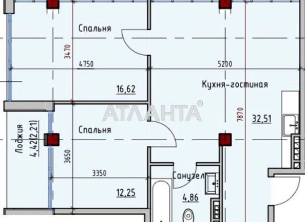 2-rooms apartment apartment by the address st. Primorskaya Suvorova (area 43,0 m2) - Atlanta.ua