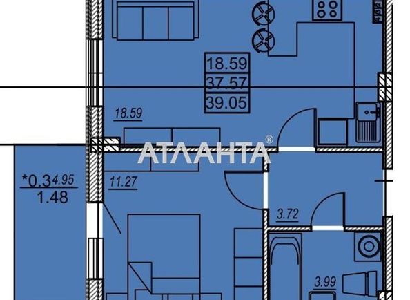 1-комнатная квартира по адресу ул. Заболотного ак. (площадь 39,0 м2) - Atlanta.ua - фото 2