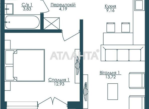 1-room apartment apartment by the address st. Frantsuzskiy bul Proletarskiy bul (area 46,4 m2) - Atlanta.ua - photo 4
