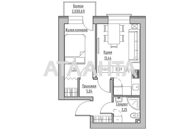 1-room apartment apartment by the address st. 7 km ovidiopolskoy dor (area 31,6 m2) - Atlanta.ua - photo 3