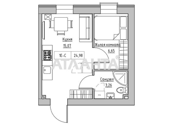 1-room apartment apartment by the address st. 7 km ovidiopolskoy dor (area 25,0 m2) - Atlanta.ua