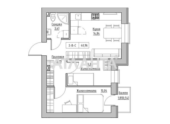 2-rooms apartment apartment by the address st. 7 km ovidiopolskoy dor (area 41,0 m2) - Atlanta.ua - photo 3