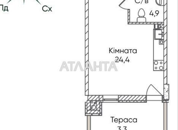 1-room apartment apartment by the address st. Paustovskogo (area 32,6 m²) - Atlanta.ua - photo 3