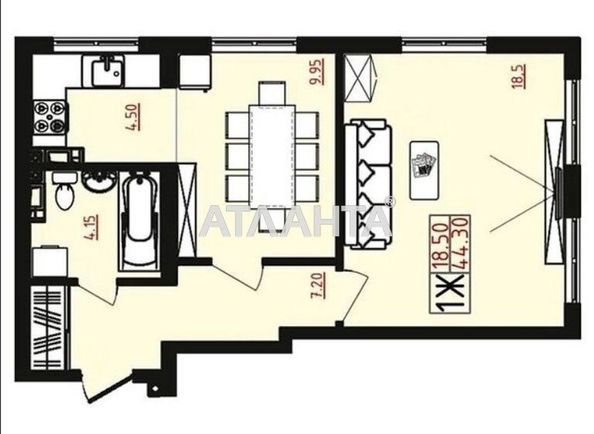 1-room apartment apartment by the address st. Marselskaya (area 44,0 m2) - Atlanta.ua