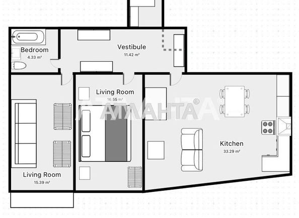 2-комнатная квартира по адресу ул. Гагаринское плато (площадь 84 м²) - Atlanta.ua - фото 7