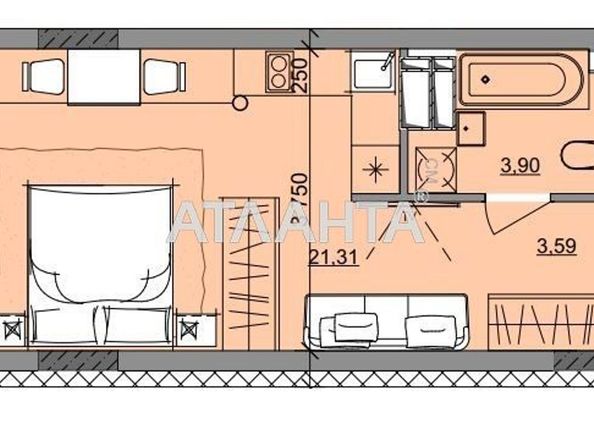 1-комнатная квартира по адресу ул. Бочарова ген. (площадь 28,8 м²) - Atlanta.ua - фото 3
