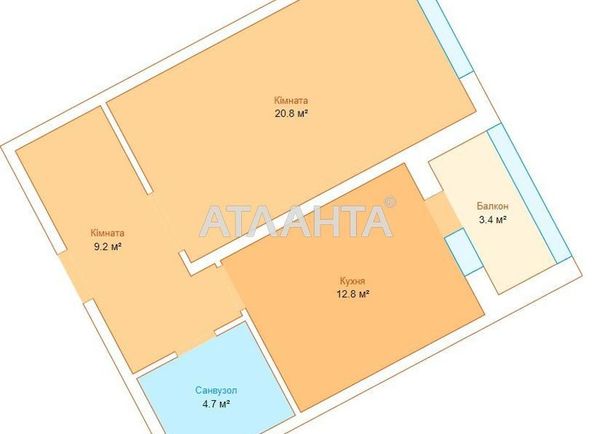1-комнатная квартира по адресу Гагарина пр. (площадь 49,2 м2) - Atlanta.ua - фото 6