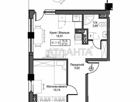 2-комнатная квартира по адресу 7 км овидиопольской дор. (площадь 57,3 м²) - Atlanta.ua - фото 4