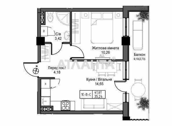2-rooms apartment apartment by the address st. 7 km ovidiopolskoy dor (area 35,2 m2) - Atlanta.ua - photo 5
